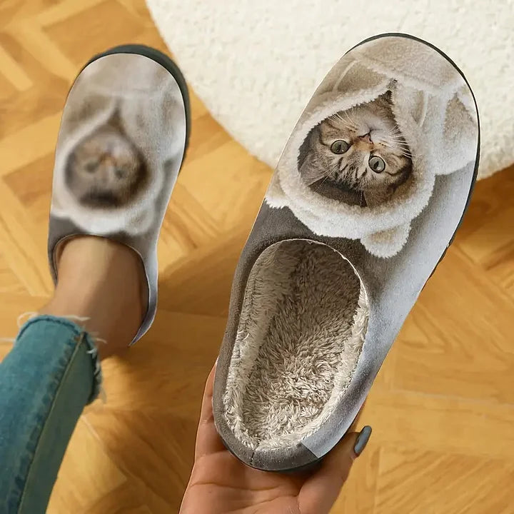 Adorable 3D Katzenkopf Gemütliche Slip-On Hausschuhe