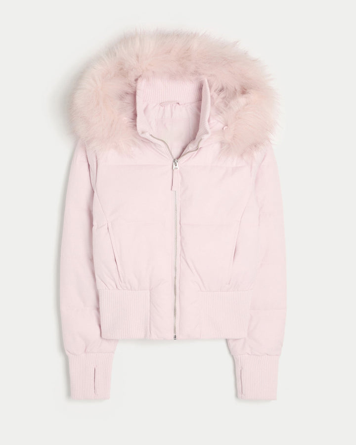 Damen Cropped Langarm Pufferjacke mit Kapuze