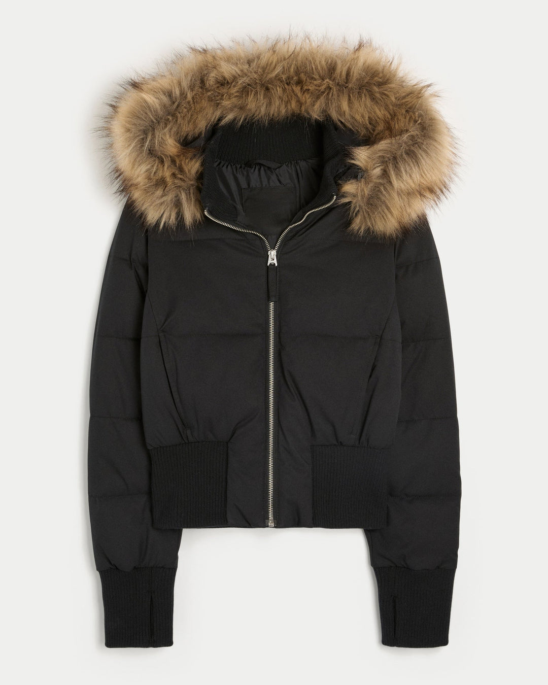 Damen Cropped Langarm Pufferjacke mit Kapuze