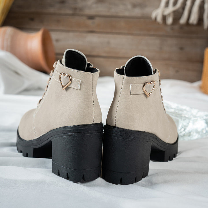 Darcy | Women's Lace-Up Ankle Boots with Block Heels and a Gold Heart Buckle