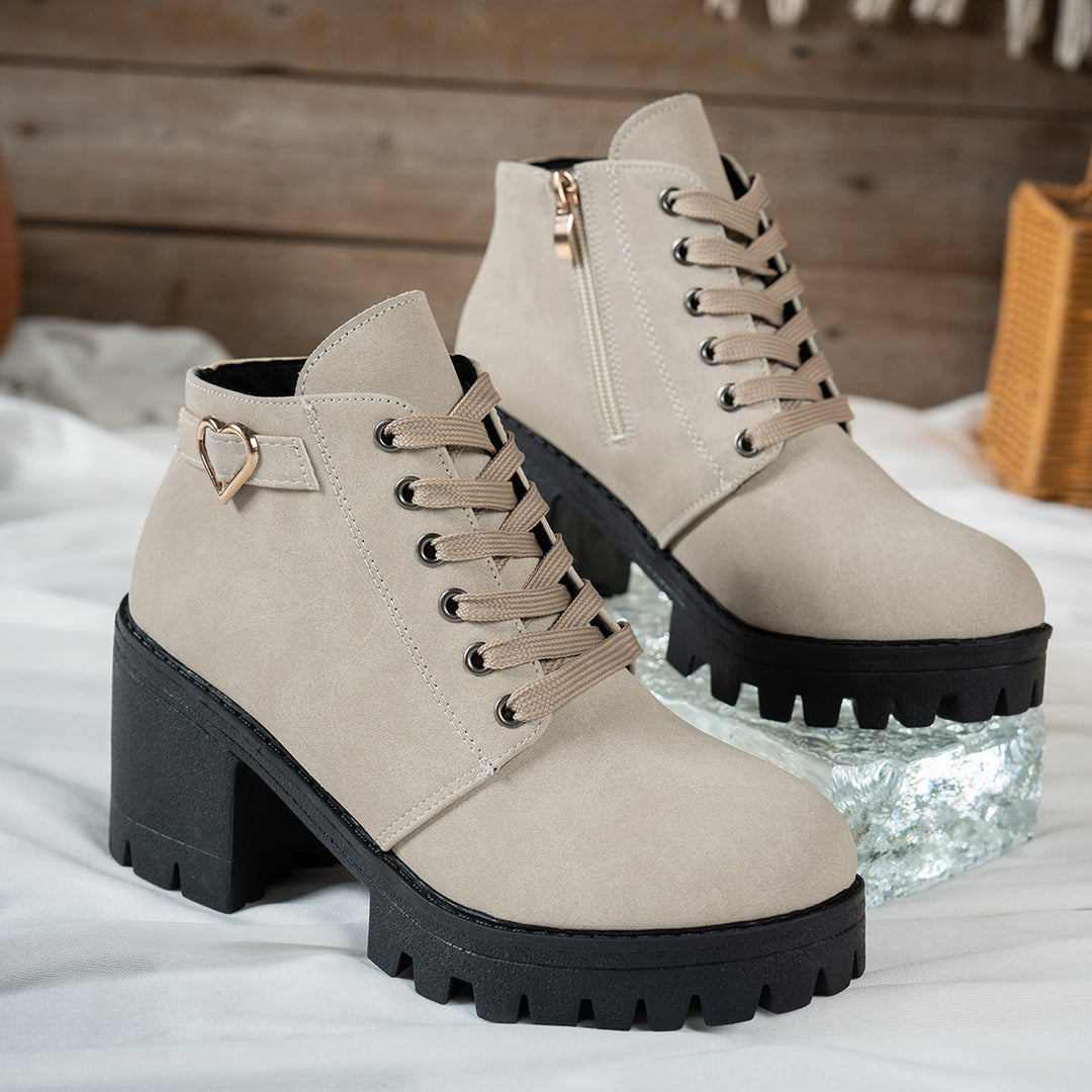 Darcy | Women's Lace-Up Ankle Boots with Block Heels and a Gold Heart Buckle