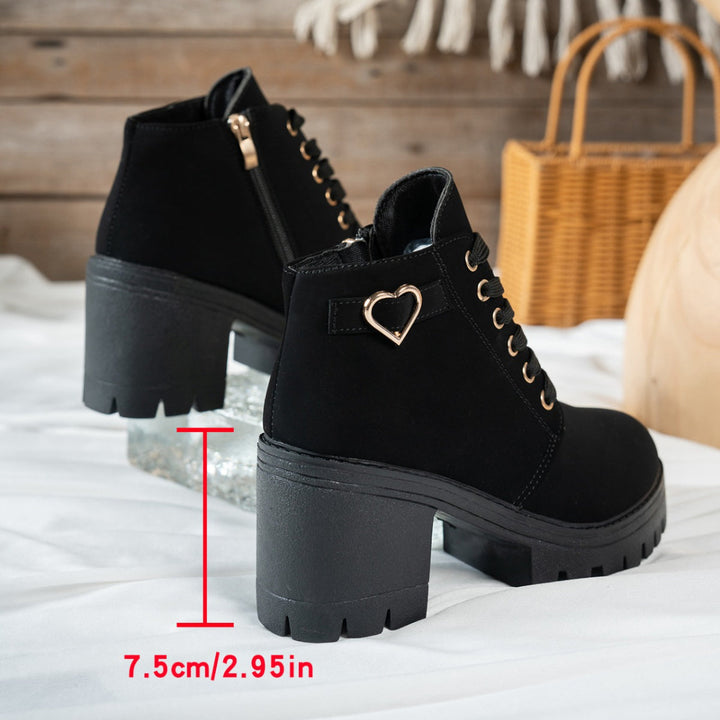 Darcy | Women's Lace-Up Ankle Boots with Block Heels and a Gold Heart Buckle