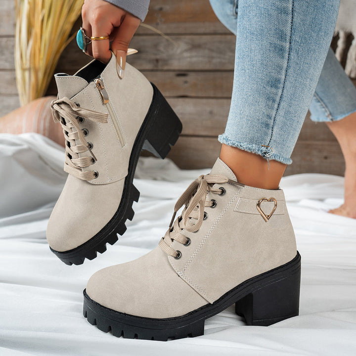Darcy | Women's Lace-Up Ankle Boots with Block Heels and a Gold Heart Buckle