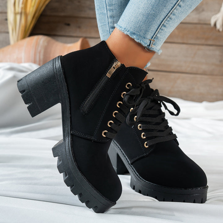 Darcy | Women's Lace-Up Ankle Boots with Block Heels and a Gold Heart Buckle