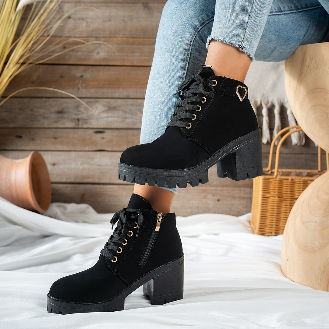 Darcy | Women's Lace-Up Ankle Boots with Block Heels and a Gold Heart Buckle