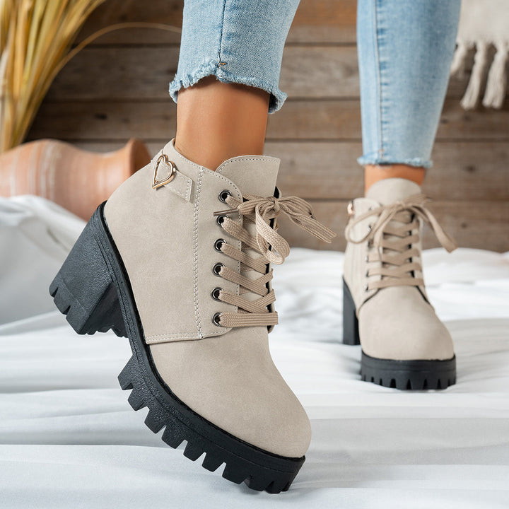 Darcy | Women's Lace-Up Ankle Boots with Block Heels and a Gold Heart Buckle