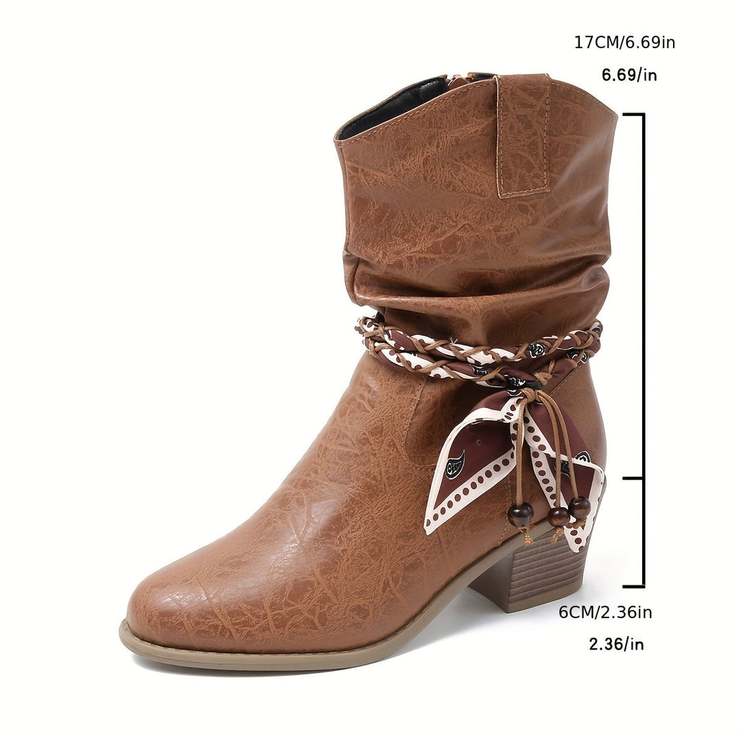 Idunn | Damen Stiefelette in Raffoptik mit Wickeldetail im Westernstil