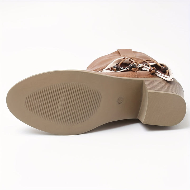 Idunn | Damen Stiefelette in Raffoptik mit Wickeldetail im Westernstil