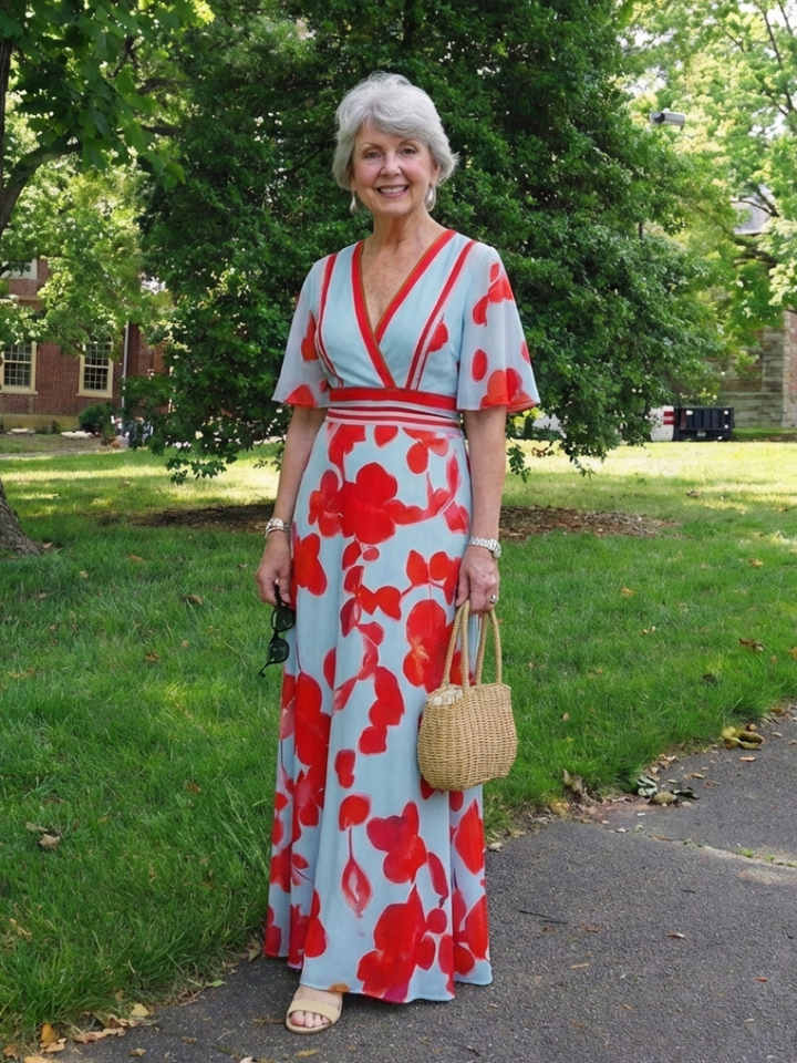 Corinne | V-Ausschnitt Kurzarm Blumenmaxikleid
