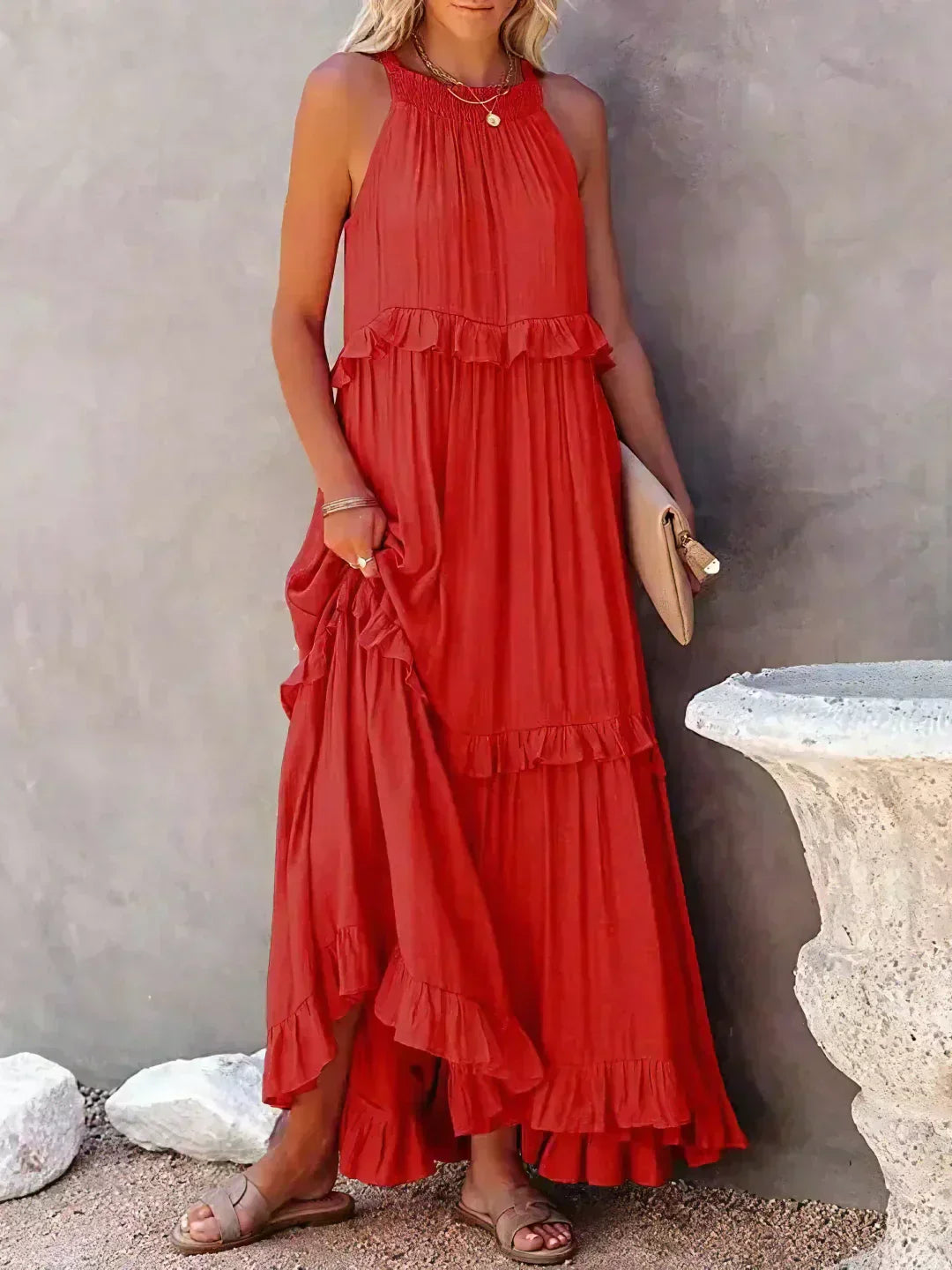 Sarah | Halter Rüsch Maxi Kleid (Fast ausverkauft)