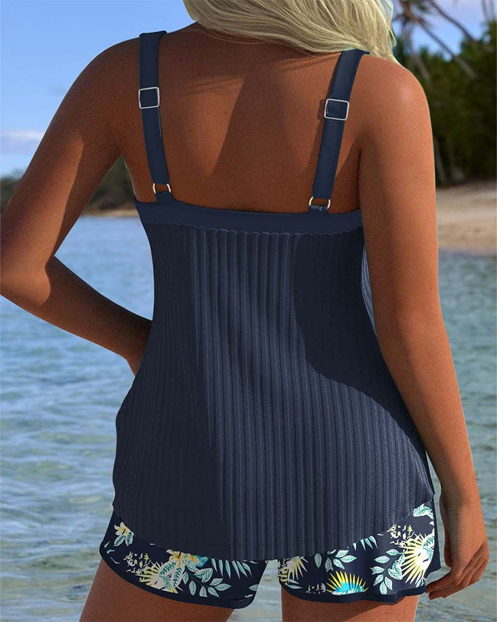 Solea | Damen kurz gestreifter Tankini mit drahtfreiem BH