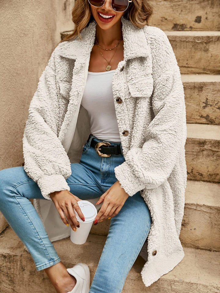 Sophie | Women's long coat with chest pockets and shirt collar