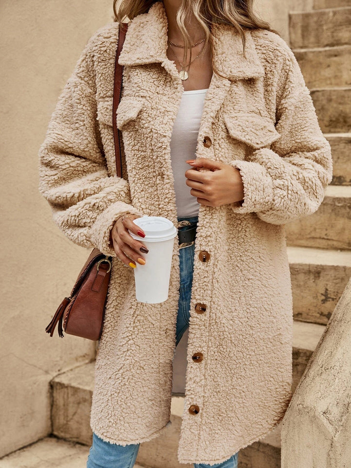 Sophie | Women's long coat with chest pockets and shirt collar