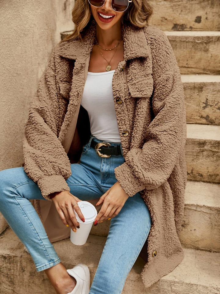 Sophie | Women's long coat with chest pockets and shirt collar