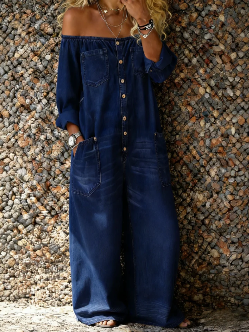 Noa | Denim-Jumpsuit mit Off-Shoulder-Ausschnitt