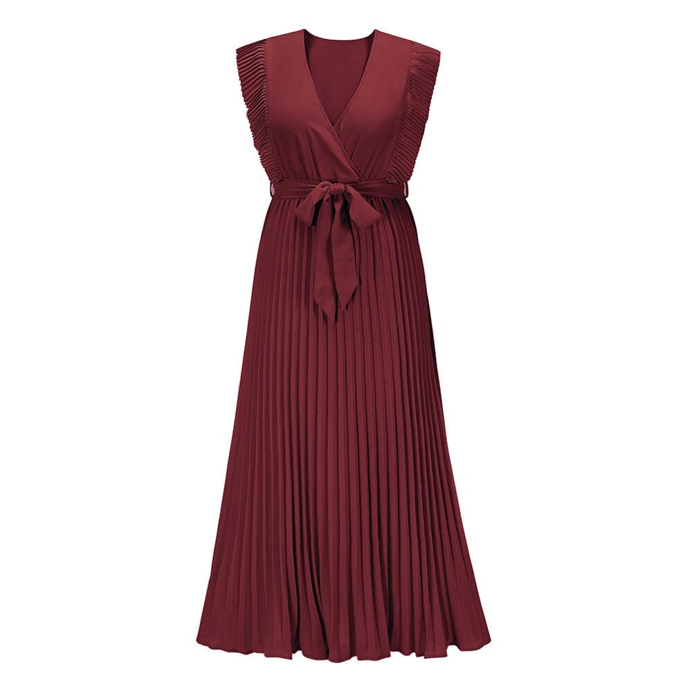 Elena™ Dunkelrotes Boho Festkleid mit V-Ausschnitt