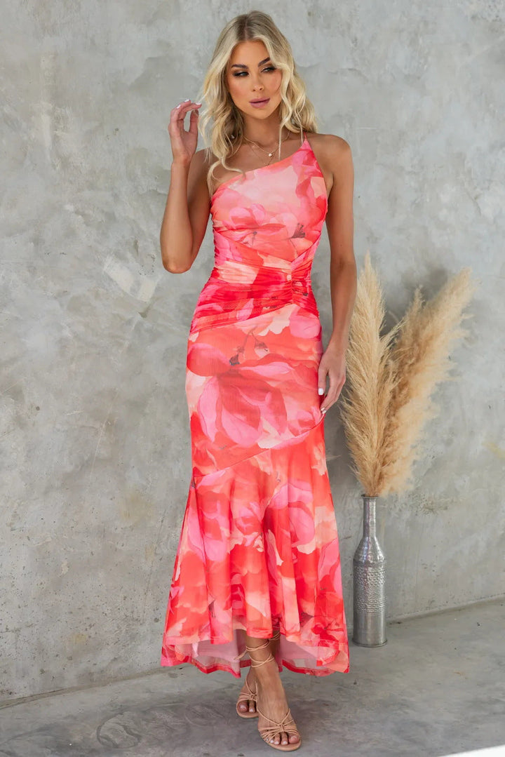 Layla | Damen Ein-Schulter Floral Maxikleid
