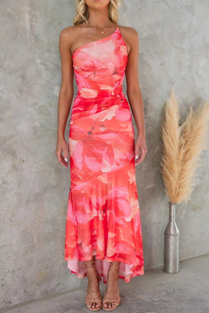 Layla | Damen Ein-Schulter Floral Maxikleid