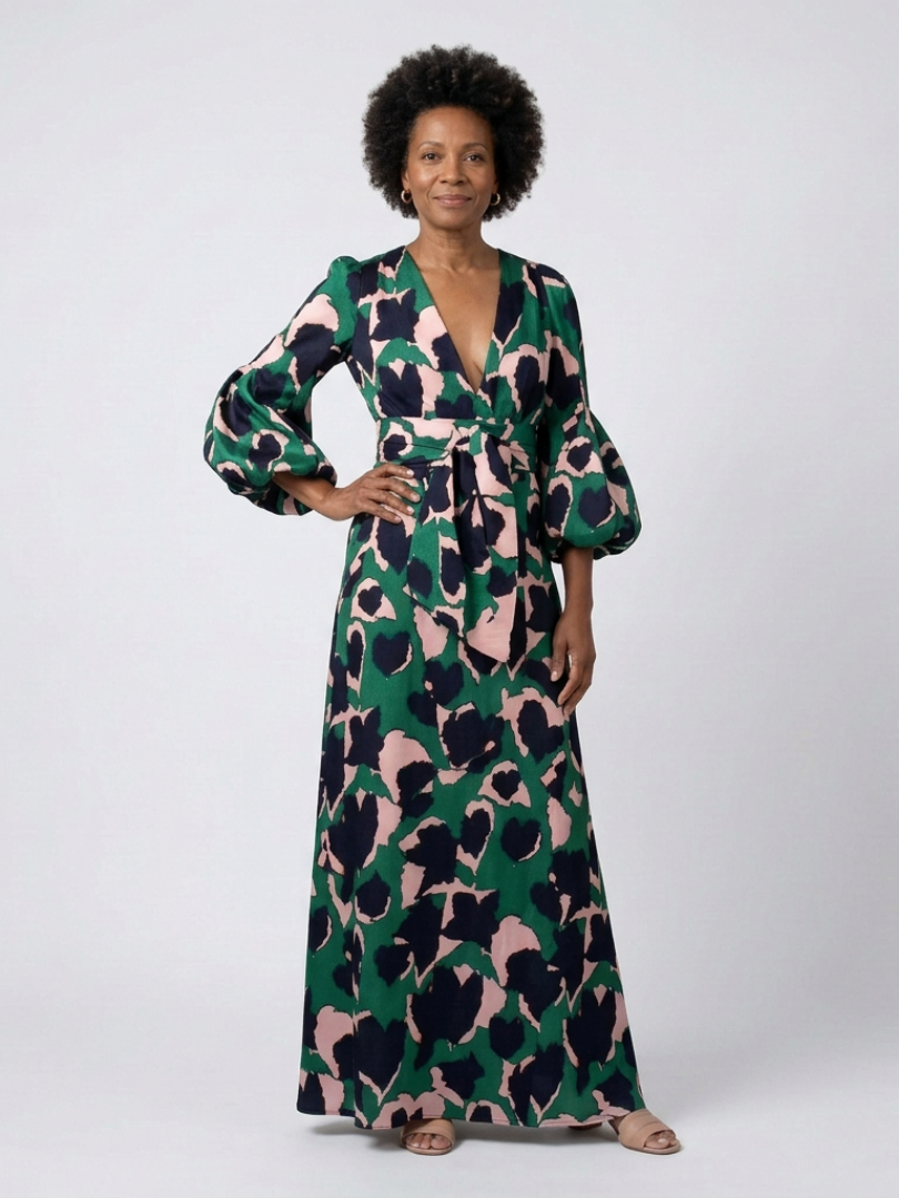 Isolde | V-Ausschnitt Bindegürtel Langarm Maxikleid