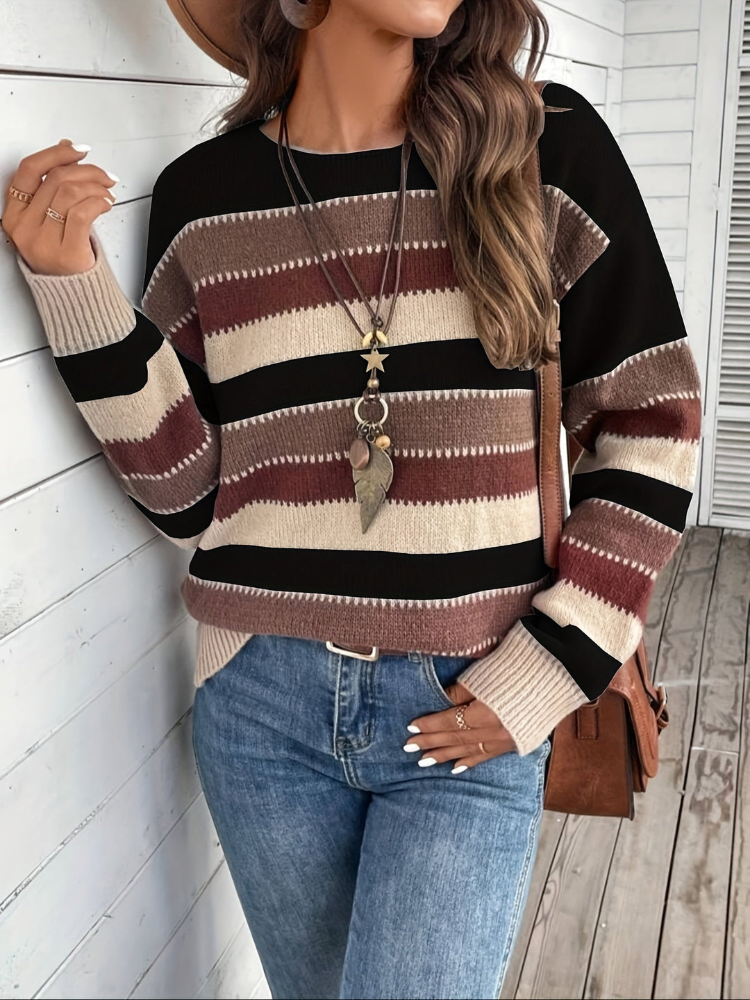 Delphine | Pullover da donna a righe con scollo rotondo