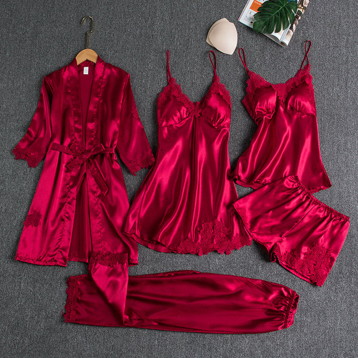 Elegantes Damen-Nachtkleid-Set aus Eis-Seide - 5 Teile