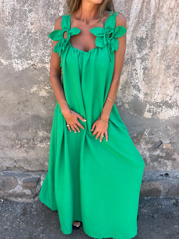Blumenmuster Damenkleid mit U-förmigem Ausschnitt in einfarbig
