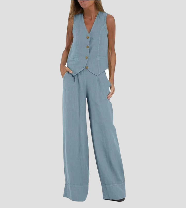 Aira™ - Weste mit Knöpfen & Weite Hosen Set