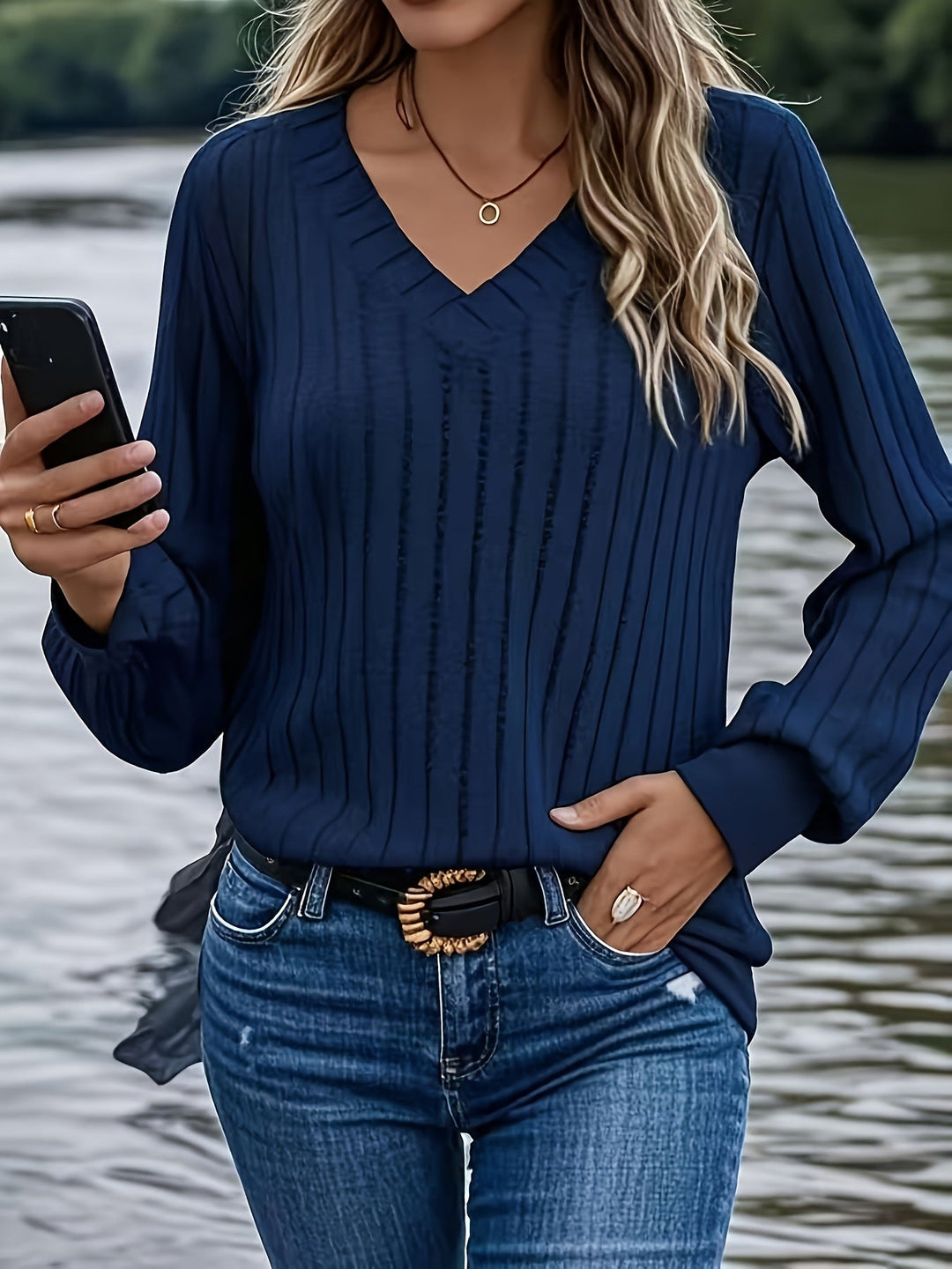 Joan™ - Stilvolles Ripp-V-Ausschnitt Sweatshirt