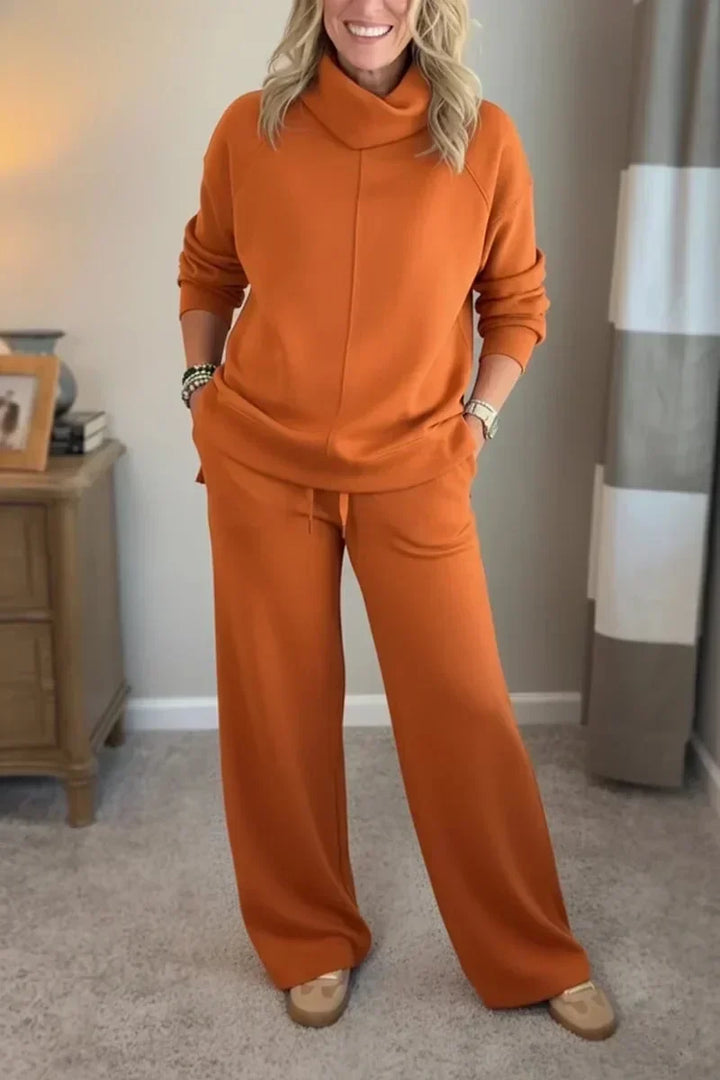 Aivra | Conjunto de dos piezas para mujer con cuello alto, mangas largas, pantalón de pierna ancha y bolsillos