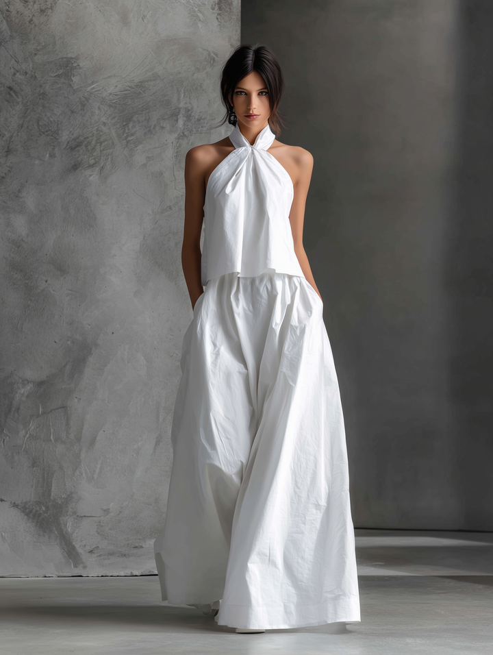 Lässiges Damen-Top- und Rock-Set mit Neckholder und ärmellos