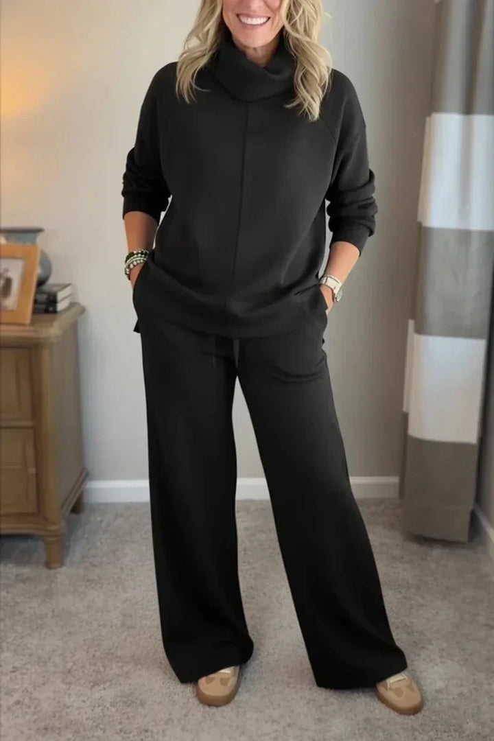 Aivra | Conjunto de dos piezas para mujer con cuello alto, mangas largas, pantalón de pierna ancha y bolsillos
