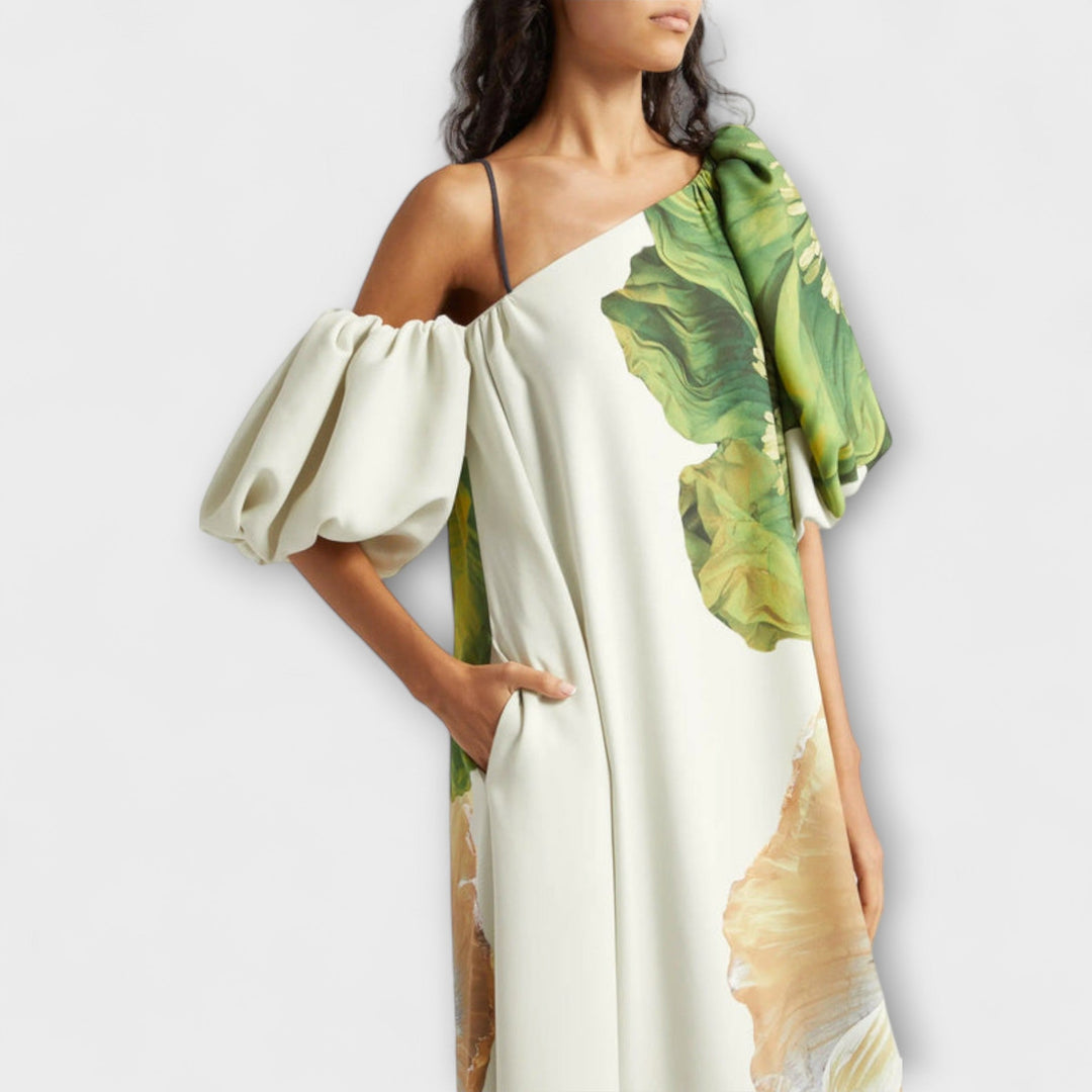Blumiges Maxikleid mit asymmetrischem Design
