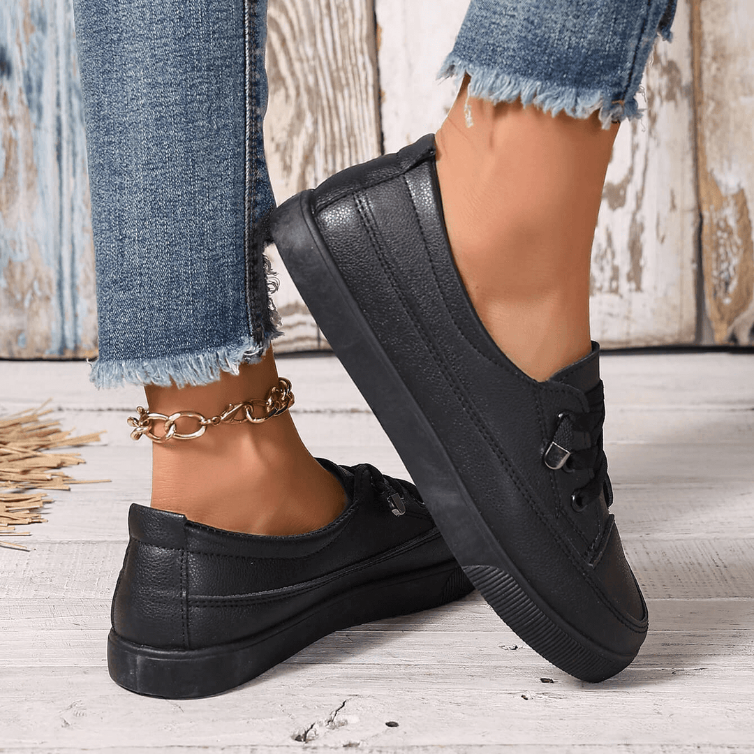 Damen weiße Schnürschuhe flach orthopädisch - atmungsaktive weiche Einlegesohle