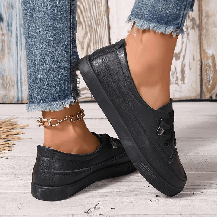Damen weiße Schnürschuhe flach orthopädisch - atmungsaktive weiche Einlegesohle