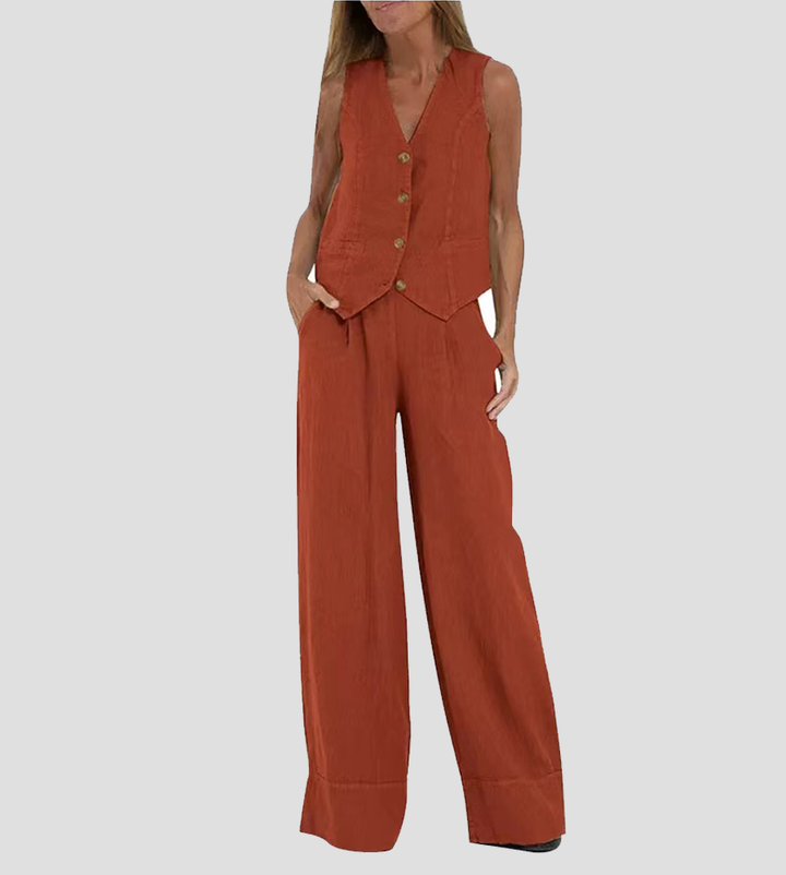Aira - Geknöpfter Weste & Weite Hose Set