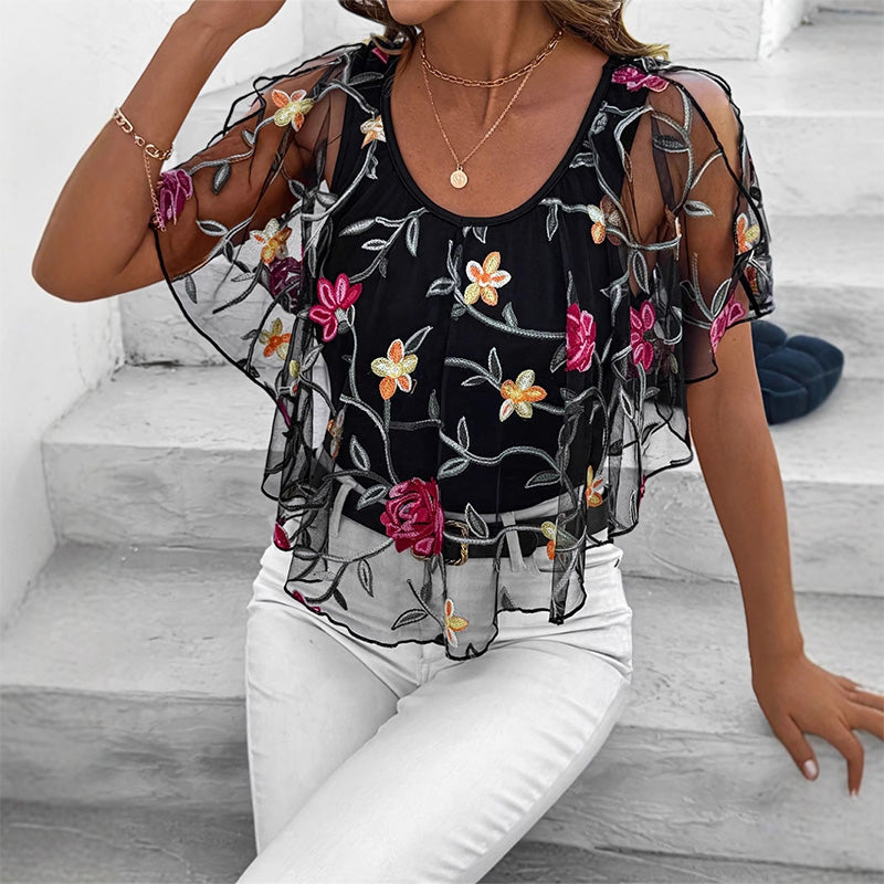 Davina™ – Elegantes Druck-Mesh- und Spitzenoberteil