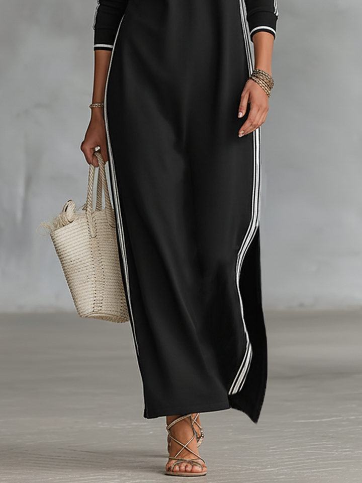 Minimalistisches Sweatshirtkleid für Damen mit weißem Kragen und Knopfleiste