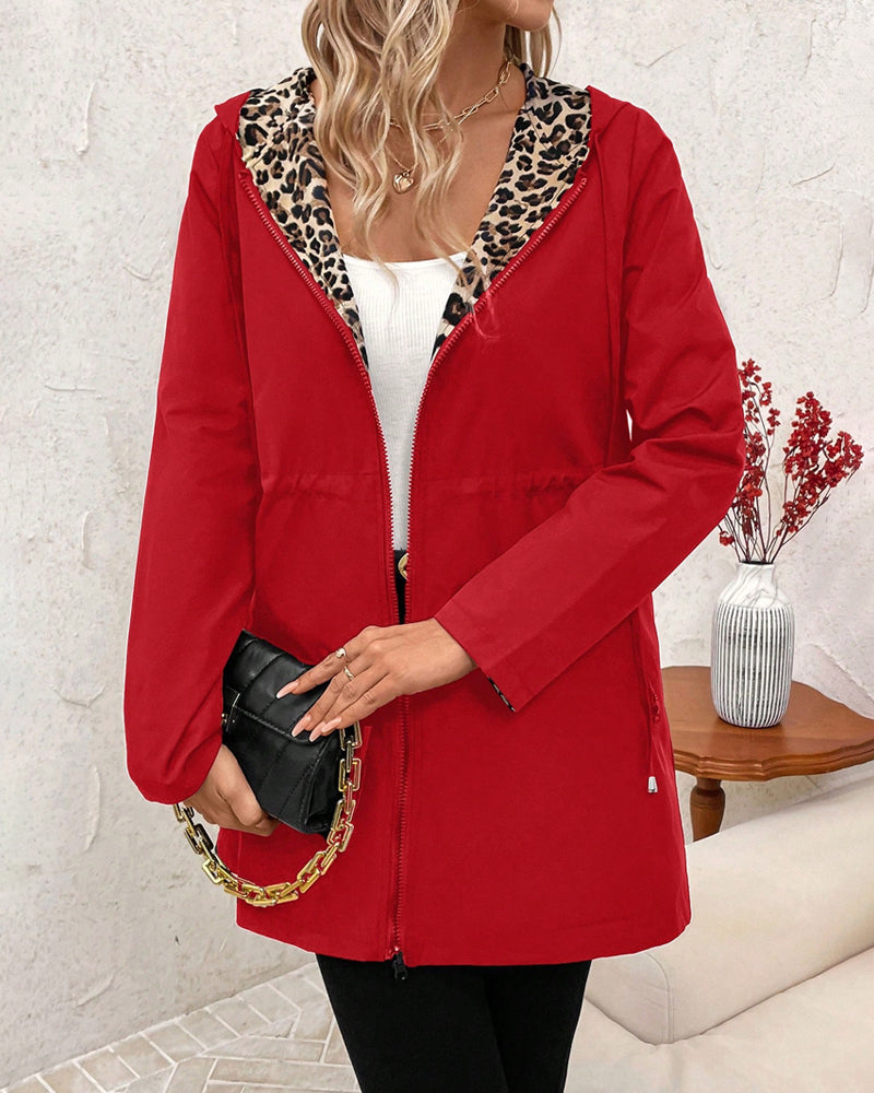 Leopardenmuster Wendbare Kapuzenjacke