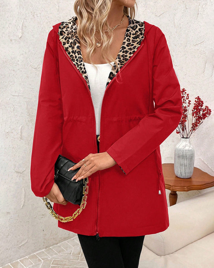 Leopardenmuster Wendbare Kapuzenjacke