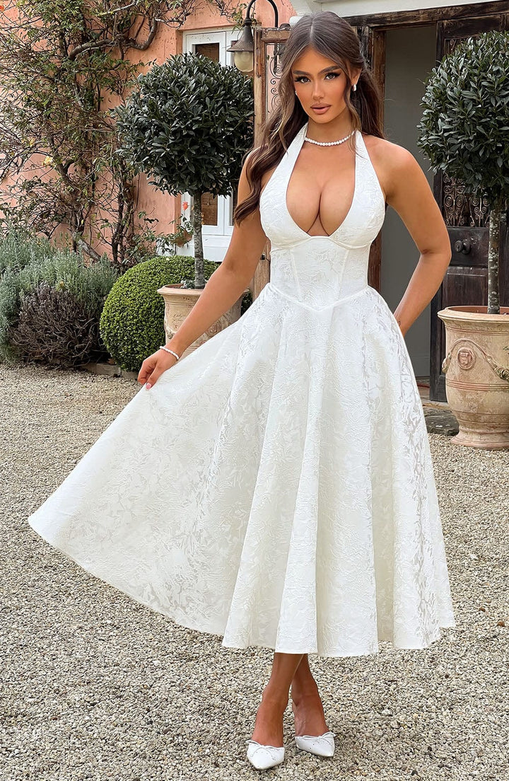 Niamh - Elegantes Besticktes Ärmelloses Kleid mit Tiefem V-Ausschnitt