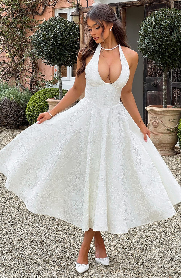 Niamh - Elegantes Besticktes Ärmelloses Kleid mit Tiefem V-Ausschnitt