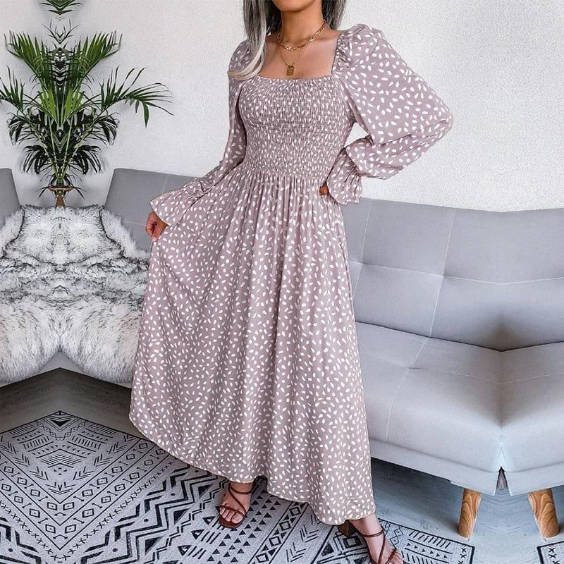 Lotte™ Elegante Beige Langarm Maxi Kleid