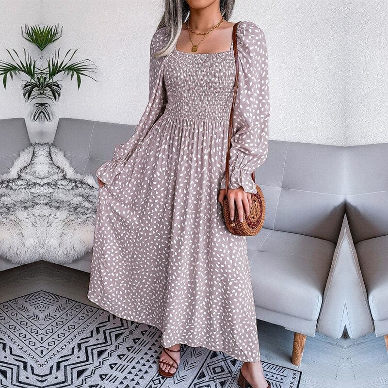 Lotte™ Elegante Beige Langarm Maxi Kleid
