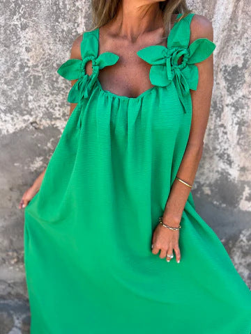 Blumenmuster Damenkleid mit U-förmigem Ausschnitt in einfarbig