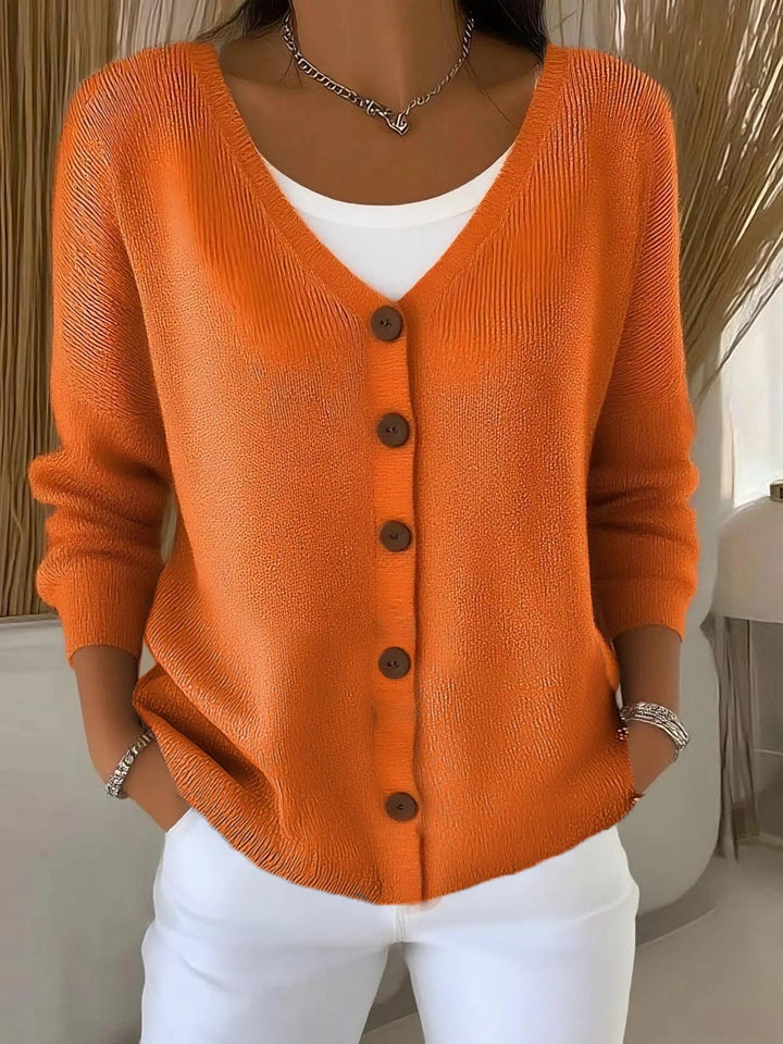 Olivia™ - Langarm V-Ausschnitt Knopf Pullover