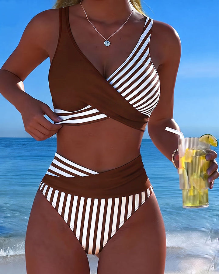 Giulia | Damen gestreifter Bikini mit V-Ausschnitt