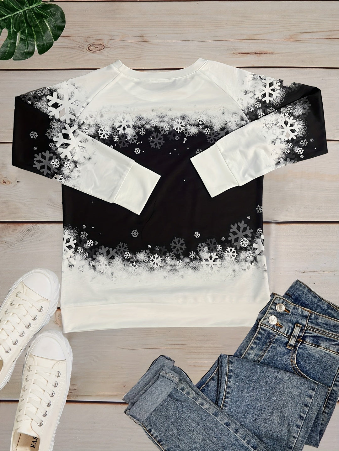 Nele - Warmes Winter Top Mit Schneekatzen Print