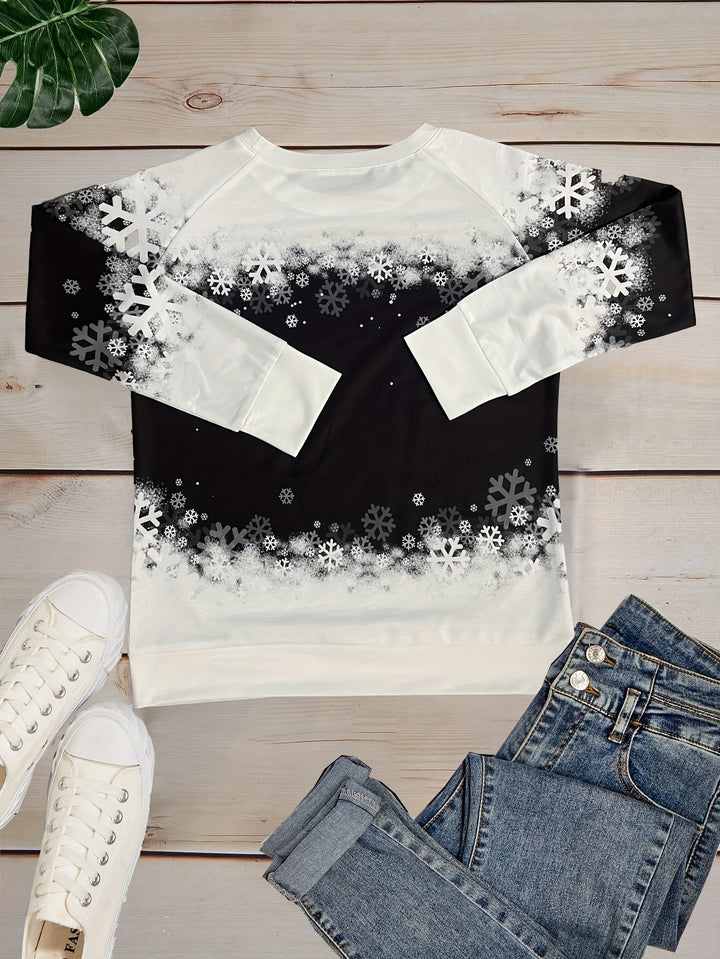 Nele - Warmes Winter Top Mit Schneekatzen Print