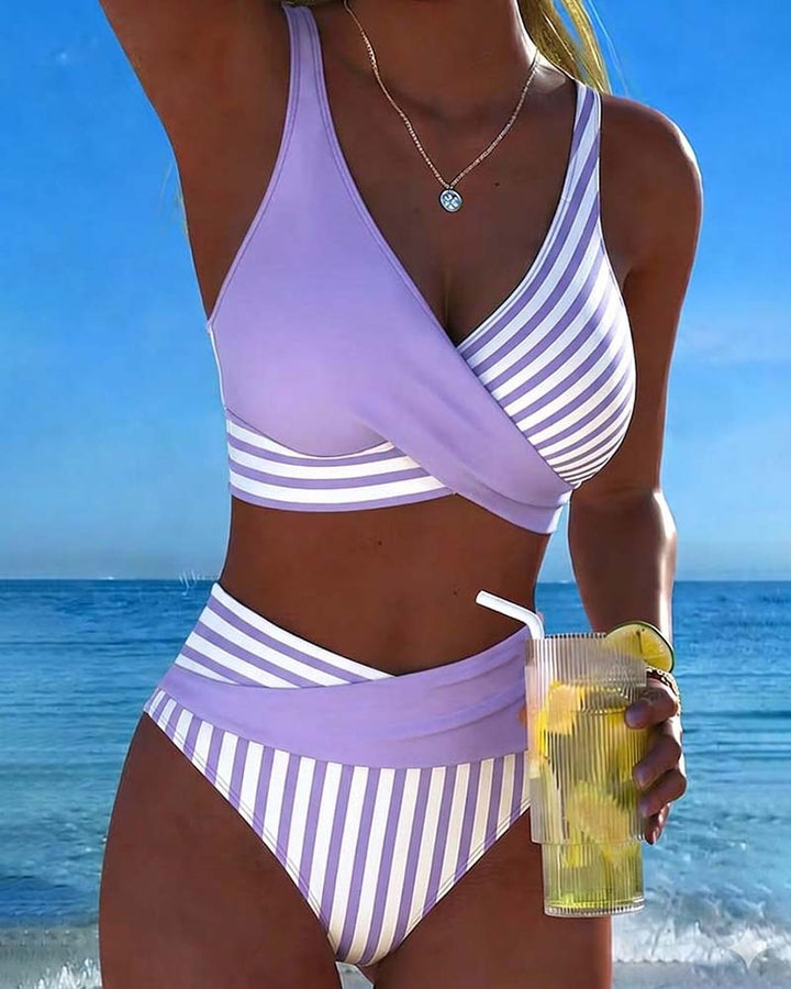 Giulia | Damen gestreifter Bikini mit V-Ausschnitt