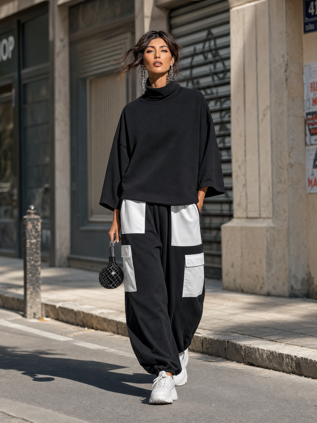 Women’s Sweatshirt & Cargo Jogger Pants Set with Pockets